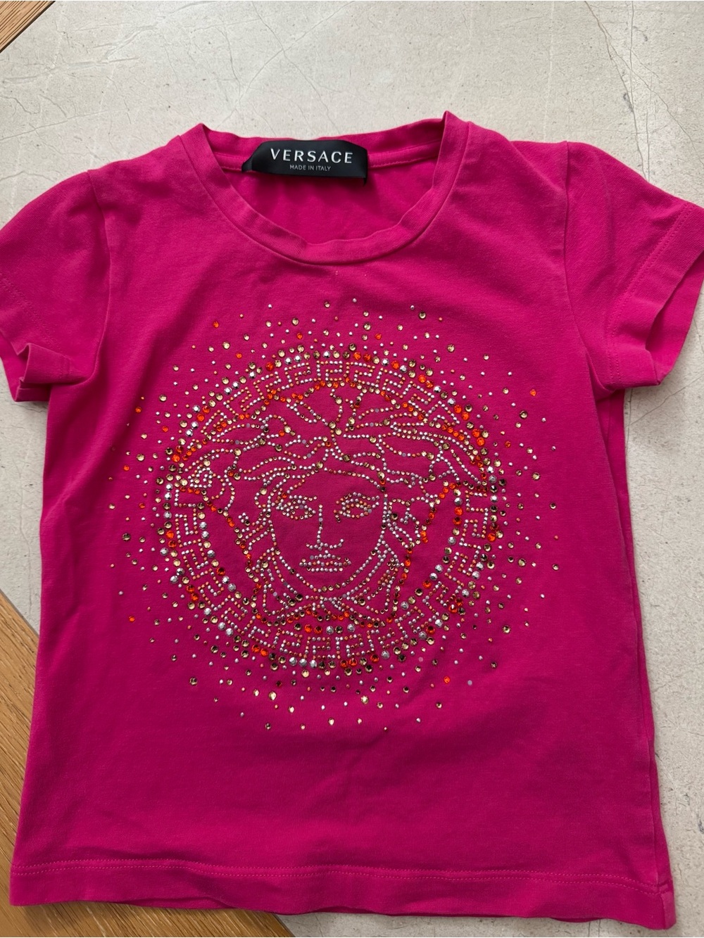 Versace Kids Hot Pink Medusa Crystal Tee
